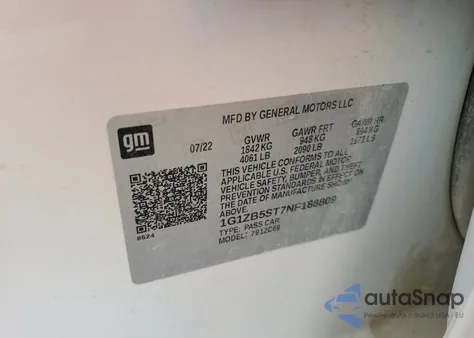 2022 Chevrolet Malibu Ls из США, поврежденный, VIN 1G1ZB5ST7NF188809